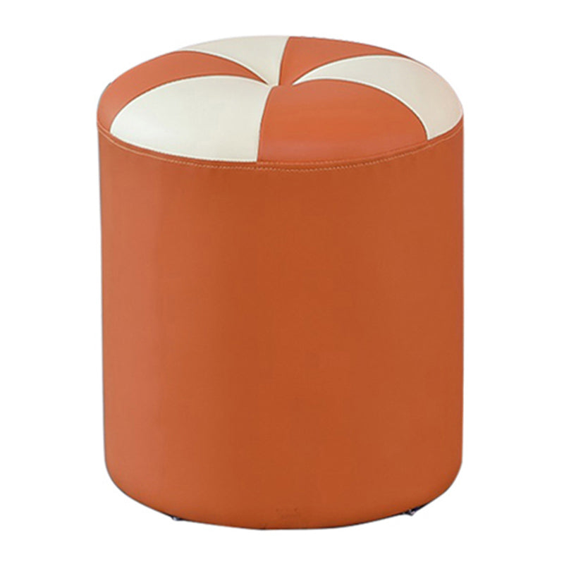 Modern Pouf Ottoman Genuine Leather Upholstered Tufted Cylinder Shape Ottoman