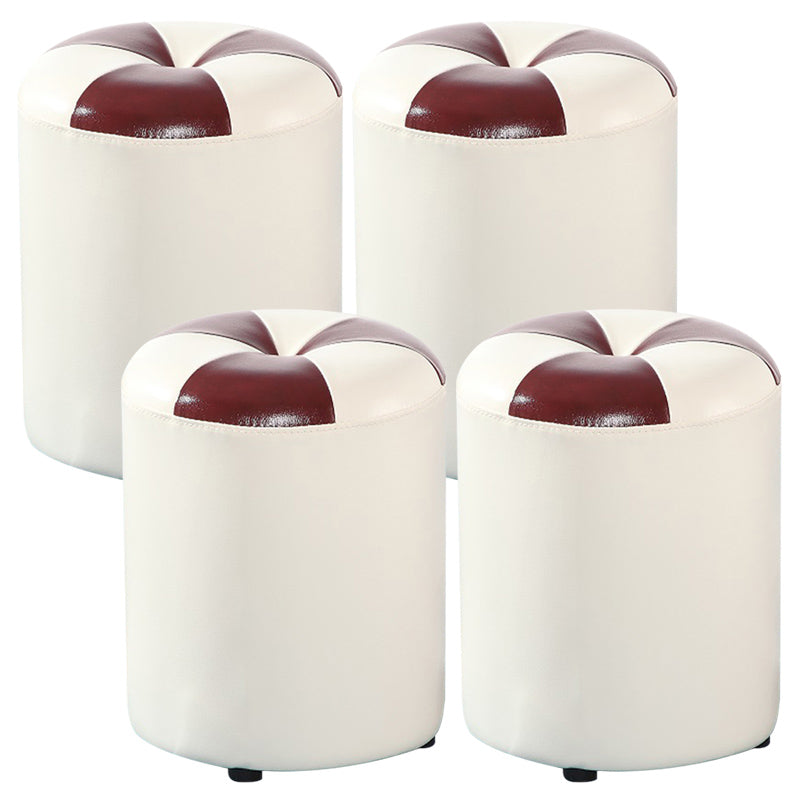 Modern Pouf Ottoman Genuine Leather Upholstered Tufted Cylinder Shape Ottoman