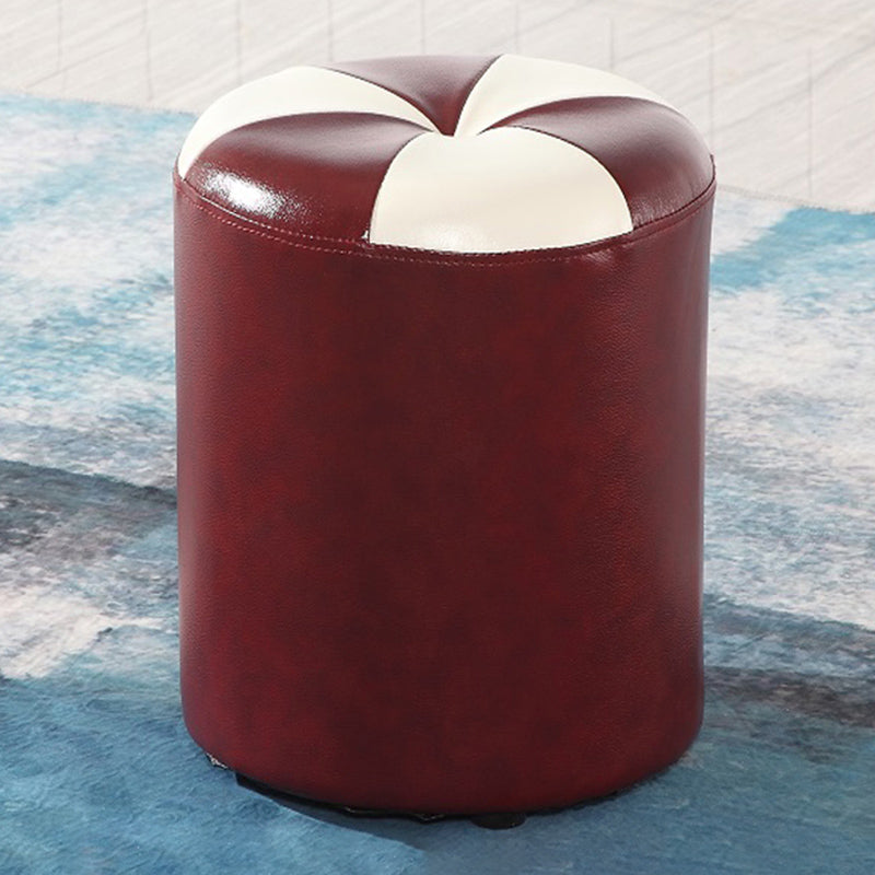 Modern Pouf Ottoman Genuine Leather Upholstered Tufted Cylinder Shape Ottoman