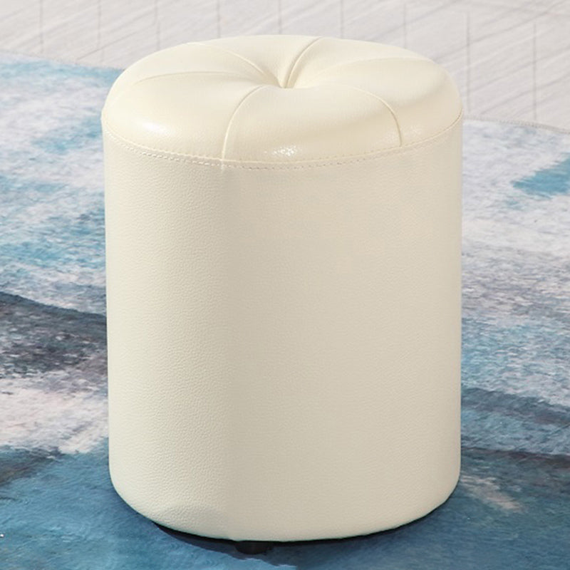 Modern Pouf Ottoman Genuine Leather Upholstered Tufted Cylinder Shape Ottoman