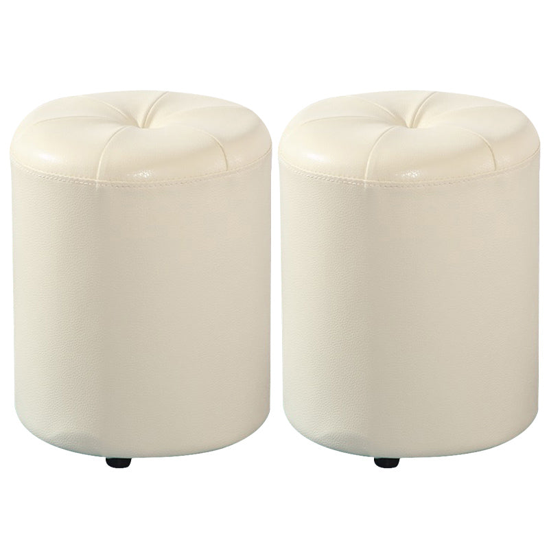 Modern Pouf Ottoman Genuine Leather Upholstered Tufted Cylinder Shape Ottoman