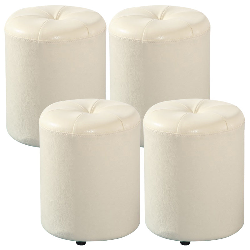 Modern Pouf Ottoman Genuine Leather Upholstered Tufted Cylinder Shape Ottoman