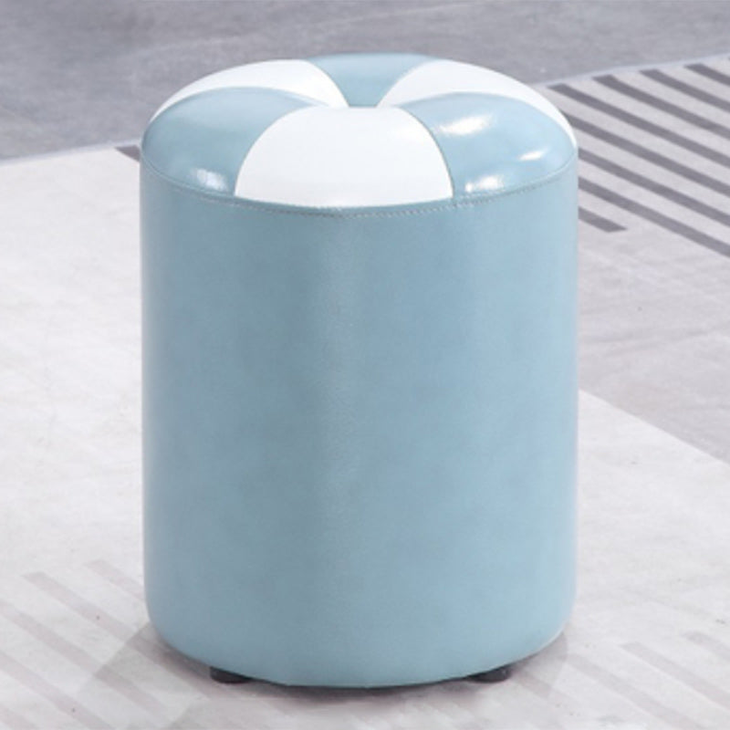 Modern Pouf Ottoman Genuine Leather Upholstered Tufted Cylinder Shape Ottoman