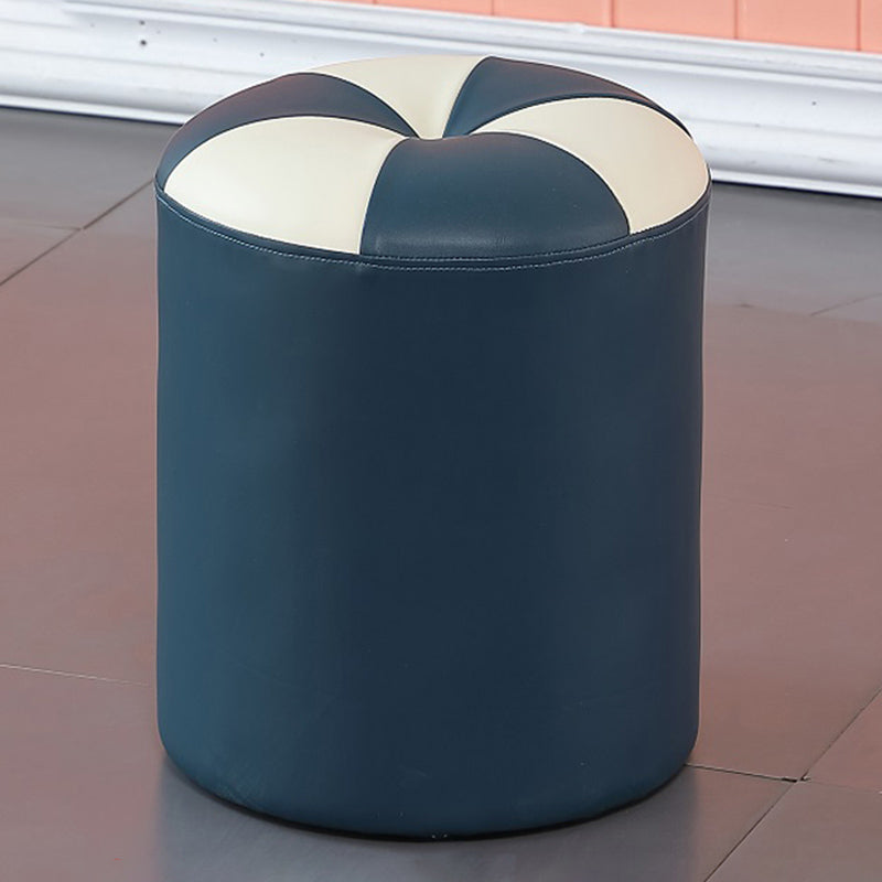 Modern Pouf Ottoman Genuine Leather Upholstered Tufted Cylinder Shape Ottoman