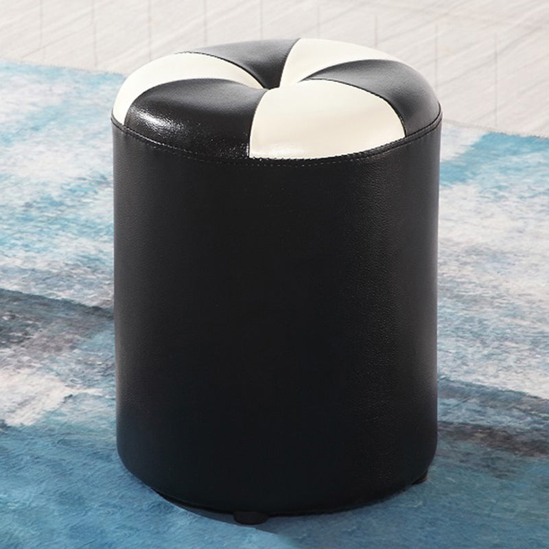 Modern Pouf Ottoman Genuine Leather Upholstered Tufted Cylinder Shape Ottoman