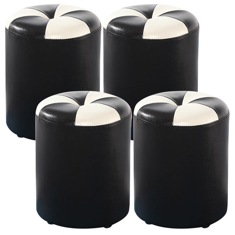 Modern Pouf Ottoman Genuine Leather Upholstered Tufted Cylinder Shape Ottoman