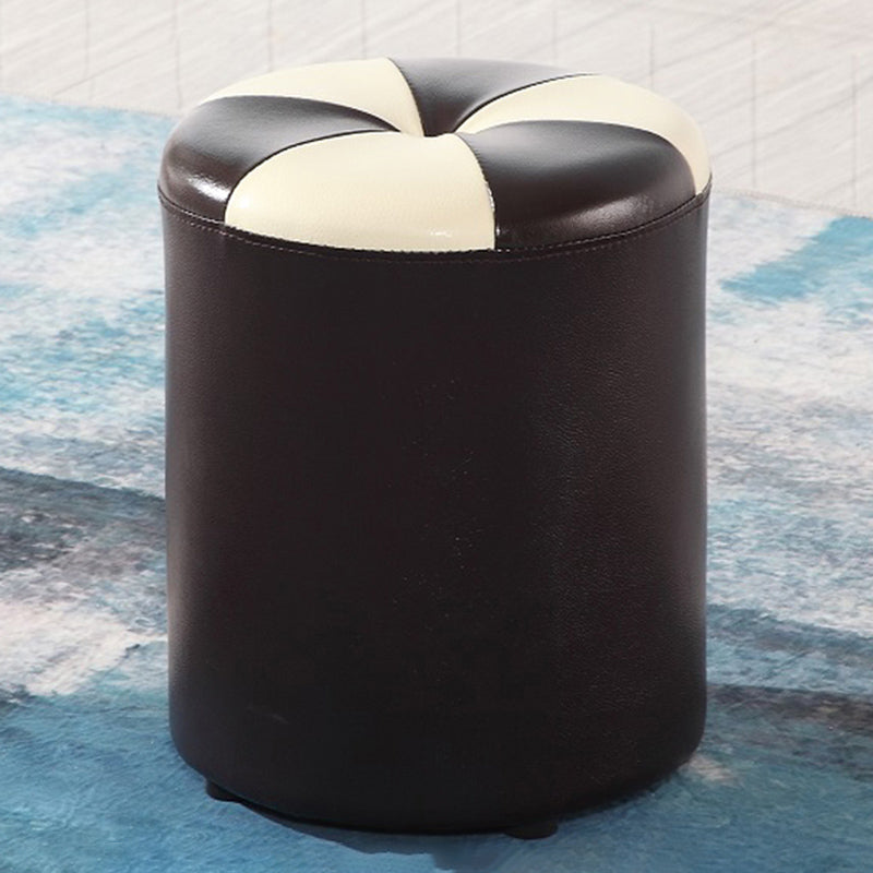 Modern Pouf Ottoman Genuine Leather Upholstered Tufted Cylinder Shape Ottoman