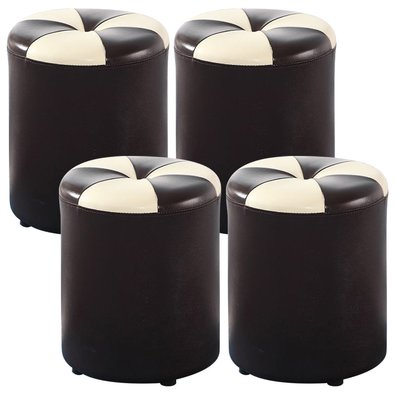 Modern Pouf Ottoman Genuine Leather Upholstered Tufted Cylinder Shape Ottoman