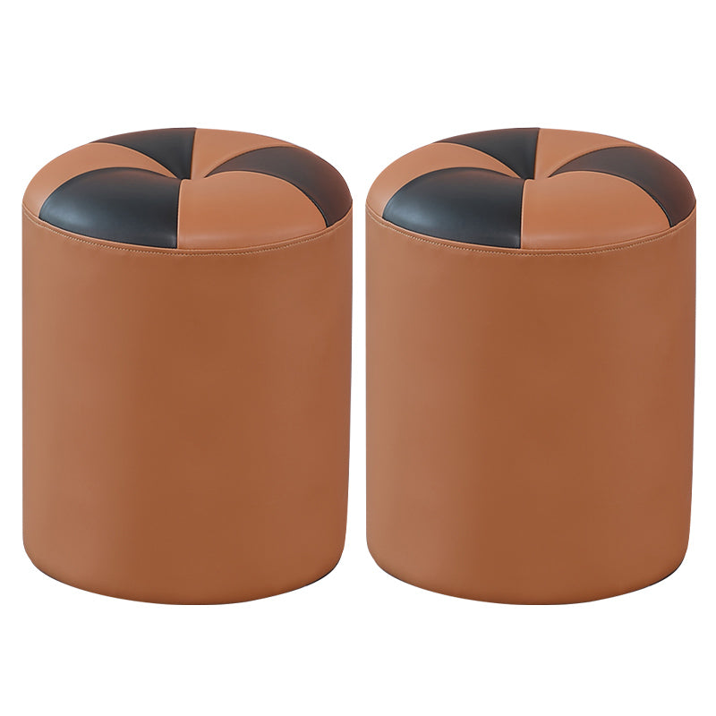 Modern Pouf Ottoman Genuine Leather Upholstered Tufted Cylinder Shape Ottoman
