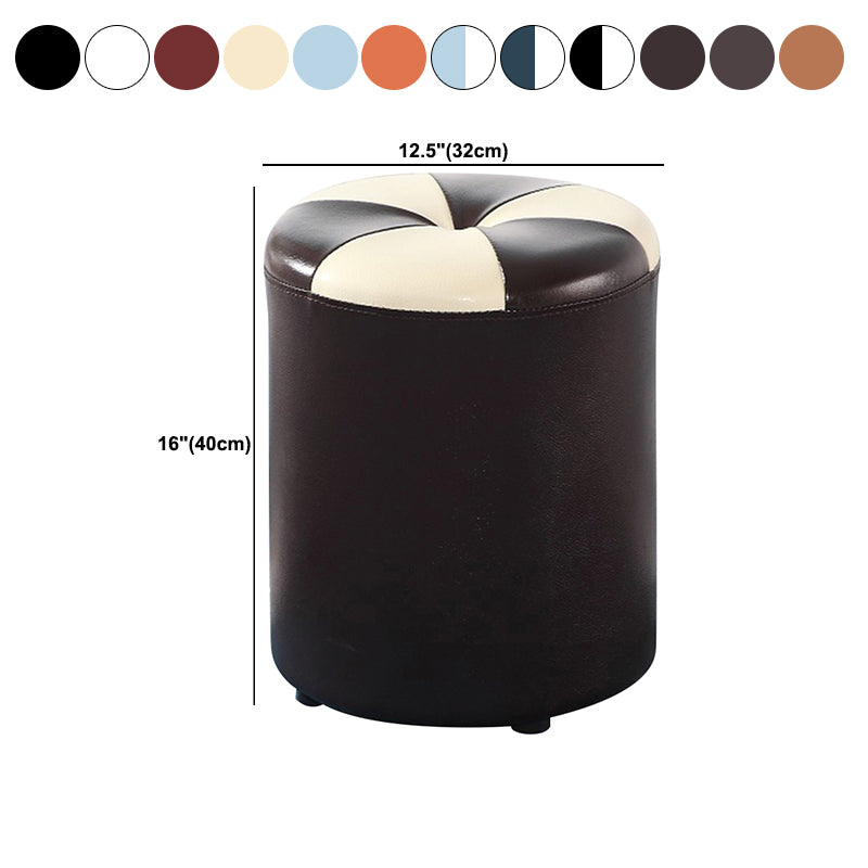 Modern Pouf Ottoman Genuine Leather Upholstered Tufted Cylinder Shape Ottoman