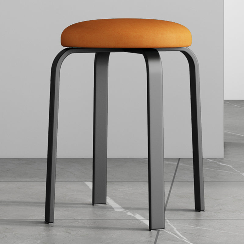 Footstool Ottoman Upholstered Metal Frame Fabric Modern Solid Round Ottoman