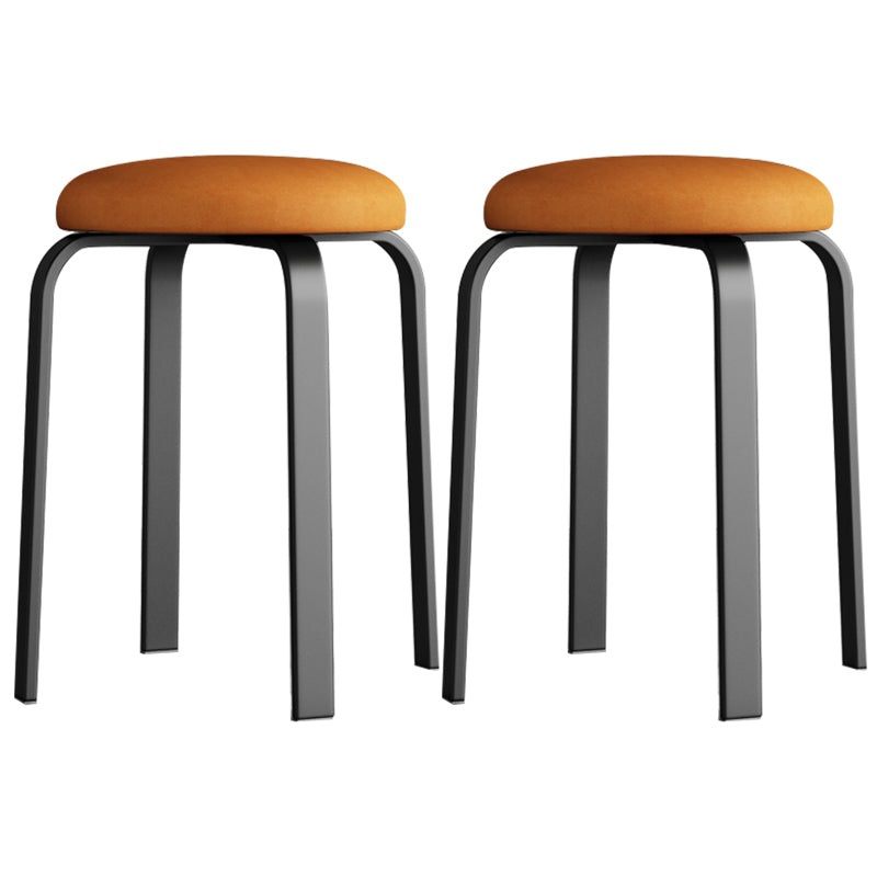 Footstool Ottoman Upholstered Metal Frame Fabric Modern Solid Round Ottoman