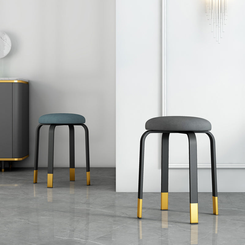 Footstool Ottoman Upholstered Metal Frame Fabric Modern Solid Round Ottoman