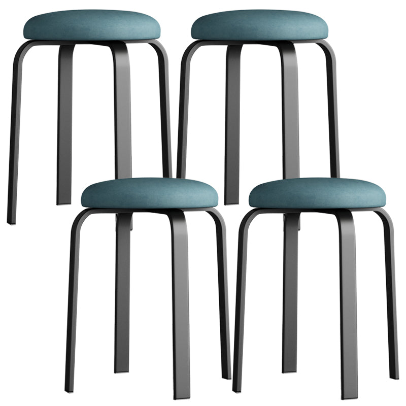 Footstool Ottoman Upholstered Metal Frame Fabric Modern Solid Round Ottoman