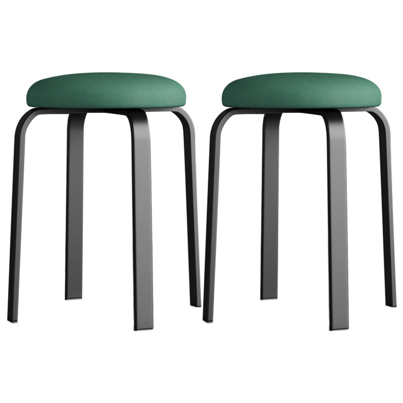 Footstool Ottoman Upholstered Metal Frame Fabric Modern Solid Round Ottoman