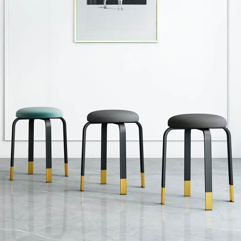 Footstool Ottoman Upholstered Metal Frame Fabric Modern Solid Round Ottoman