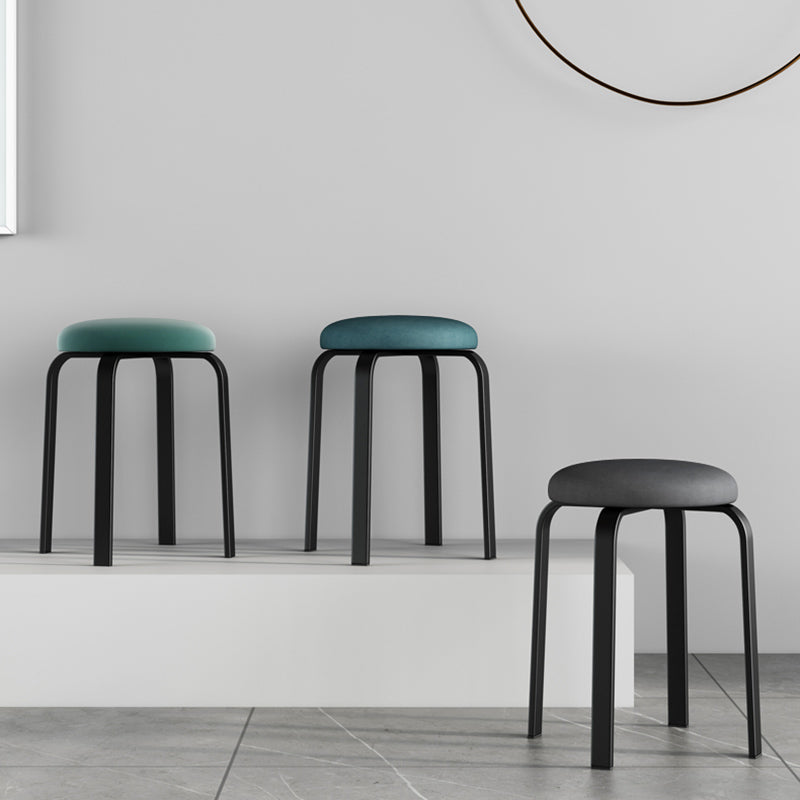 Footstool Ottoman Upholstered Metal Frame Fabric Modern Solid Round Ottoman