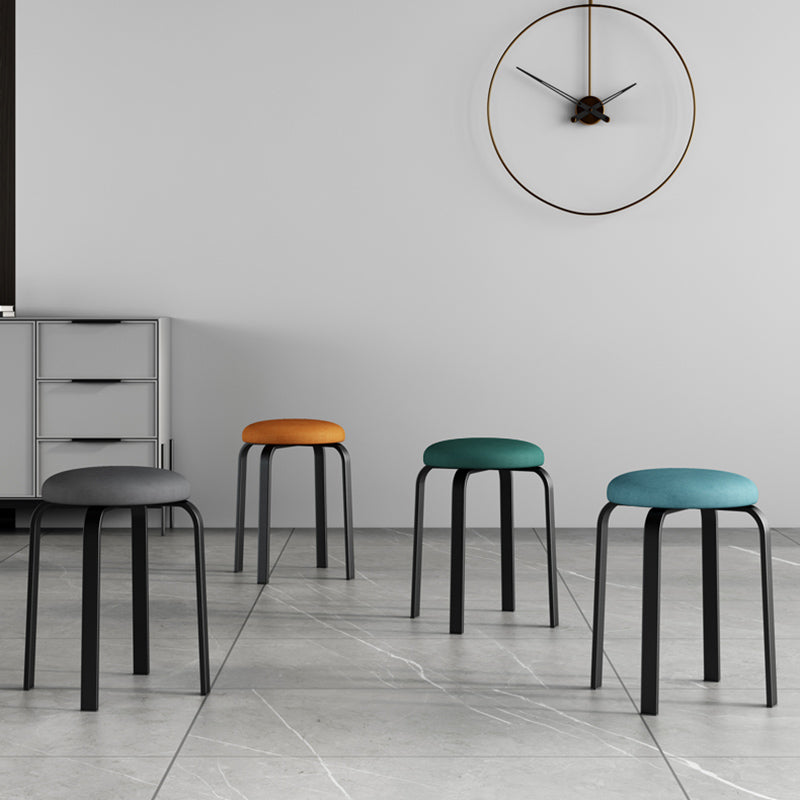 Footstool Ottoman Upholstered Metal Frame Fabric Modern Solid Round Ottoman