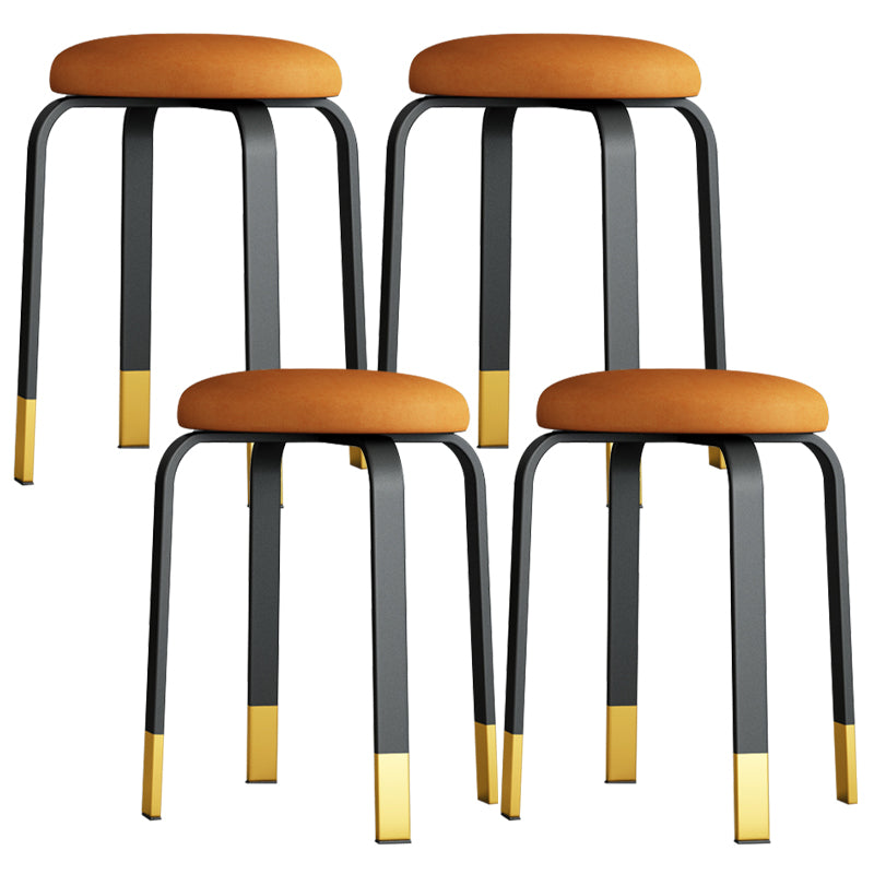 Footstool Ottoman Upholstered Metal Frame Fabric Modern Solid Round Ottoman