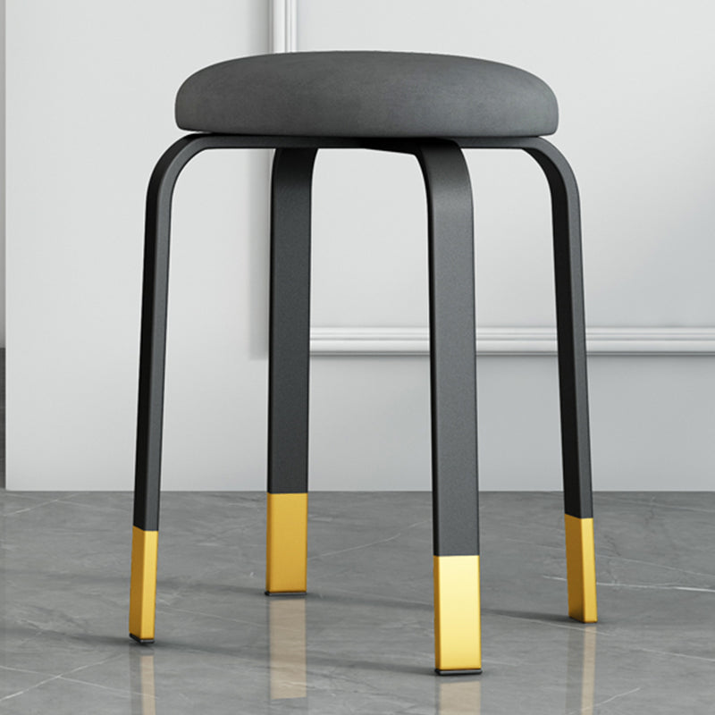 Footstool Ottoman Upholstered Metal Frame Fabric Modern Solid Round Ottoman