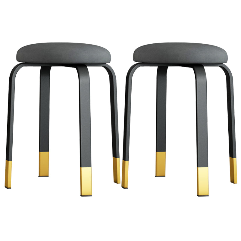 Footstool Ottoman Upholstered Metal Frame Fabric Modern Solid Round Ottoman