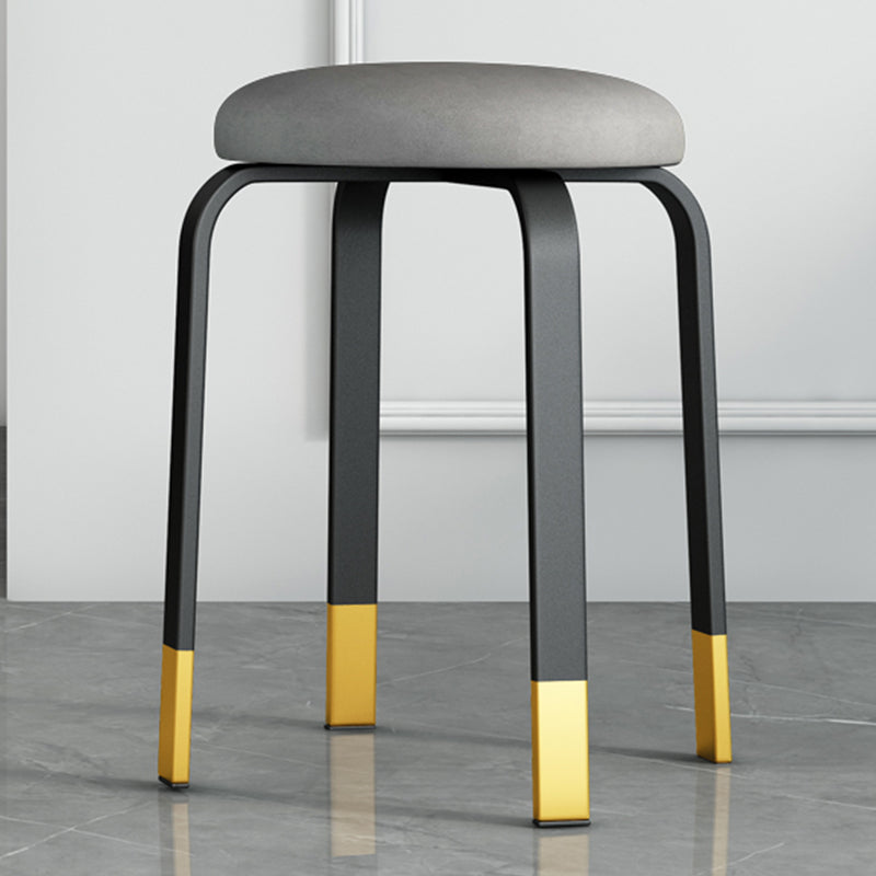 Footstool Ottoman Upholstered Metal Frame Fabric Modern Solid Round Ottoman