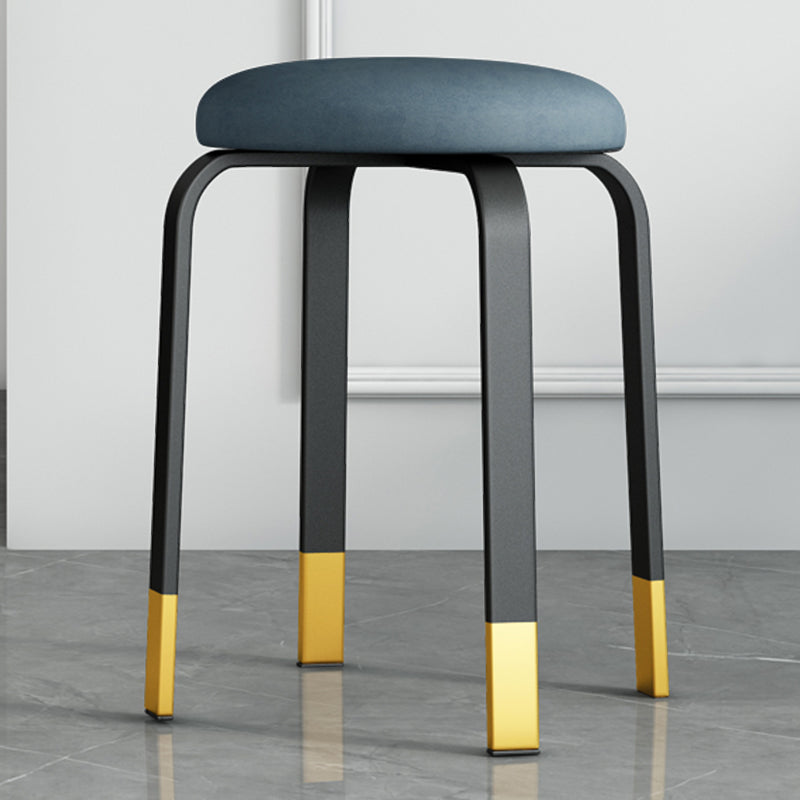 Footstool Ottoman Upholstered Metal Frame Fabric Modern Solid Round Ottoman