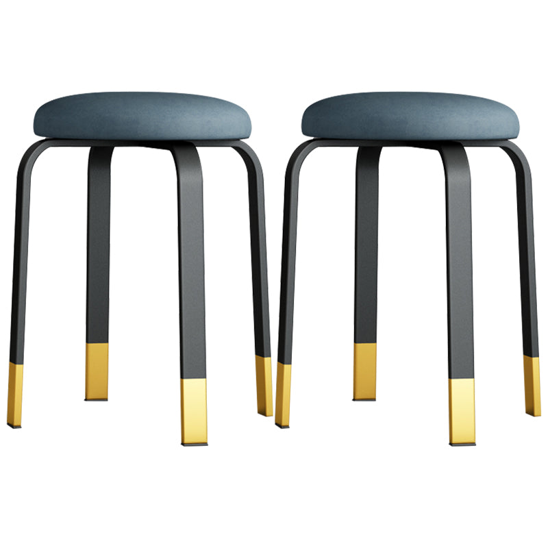 Footstool Ottoman Upholstered Metal Frame Fabric Modern Solid Round Ottoman