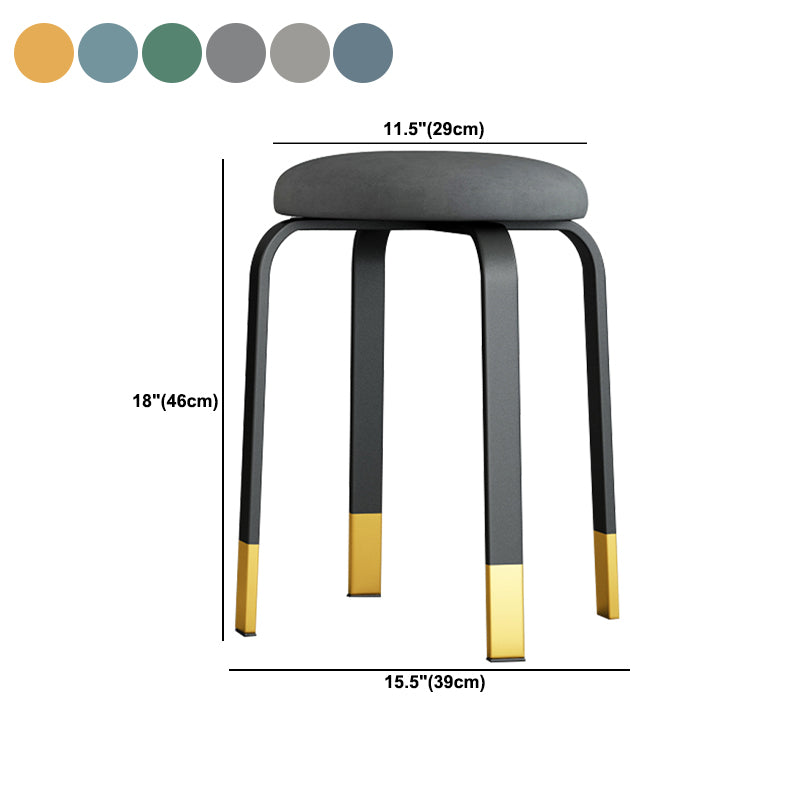 Footstool Ottoman Upholstered Metal Frame Fabric Modern Solid Round Ottoman