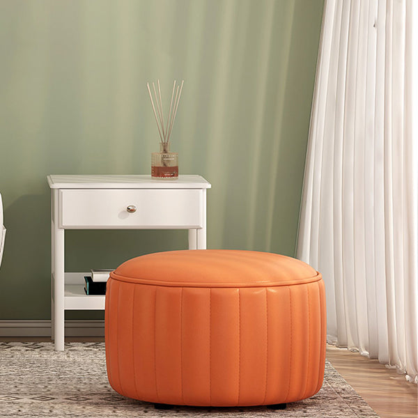 Orange Leather Pouf Modern Round Pure Color Pouf for Drawing Room