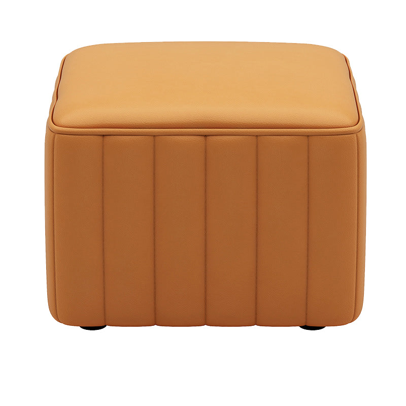 Orange Leather Pouf Modern Round Pure Color Pouf for Drawing Room