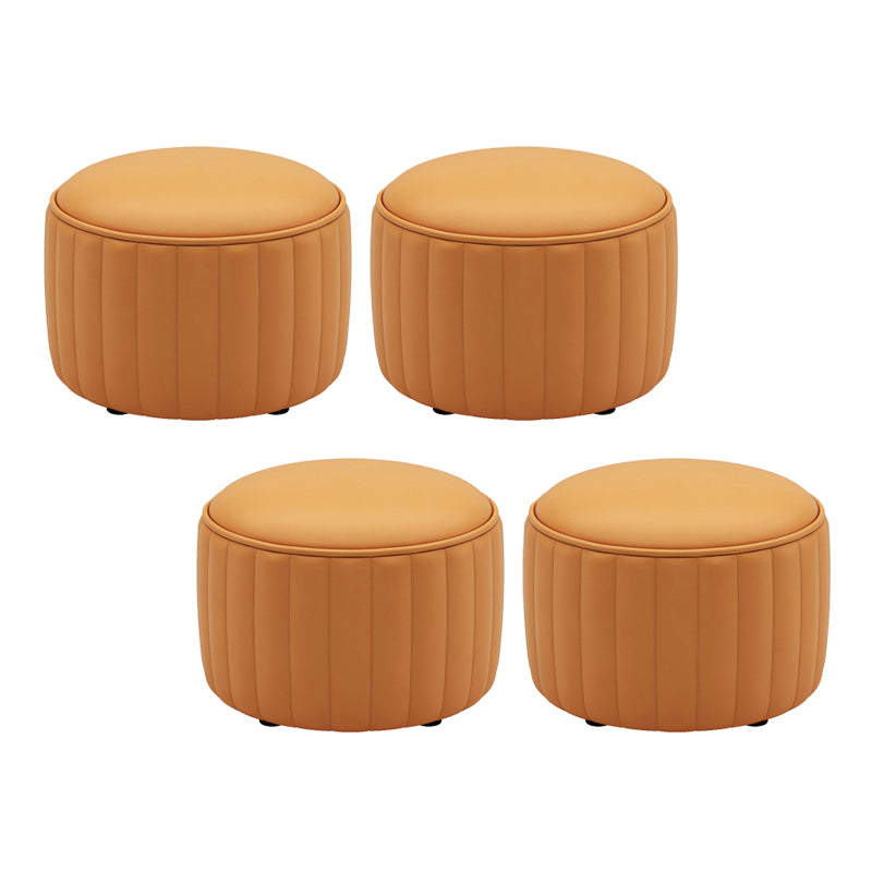 Orange Leather Pouf Modern Round Pure Color Pouf for Drawing Room