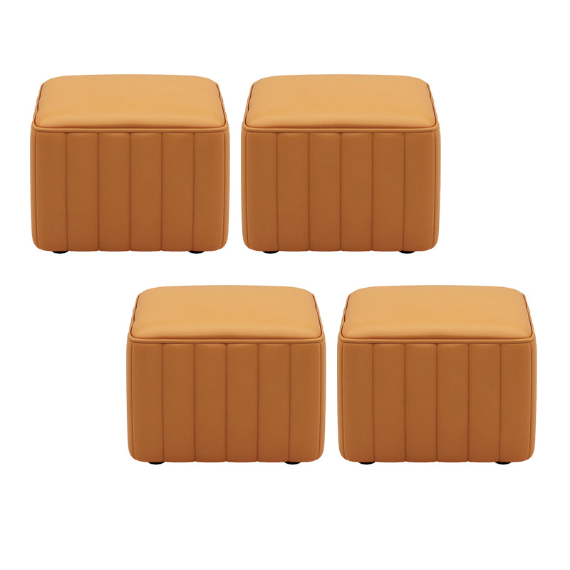 Orange Leather Pouf Modern Round Pure Color Pouf for Drawing Room