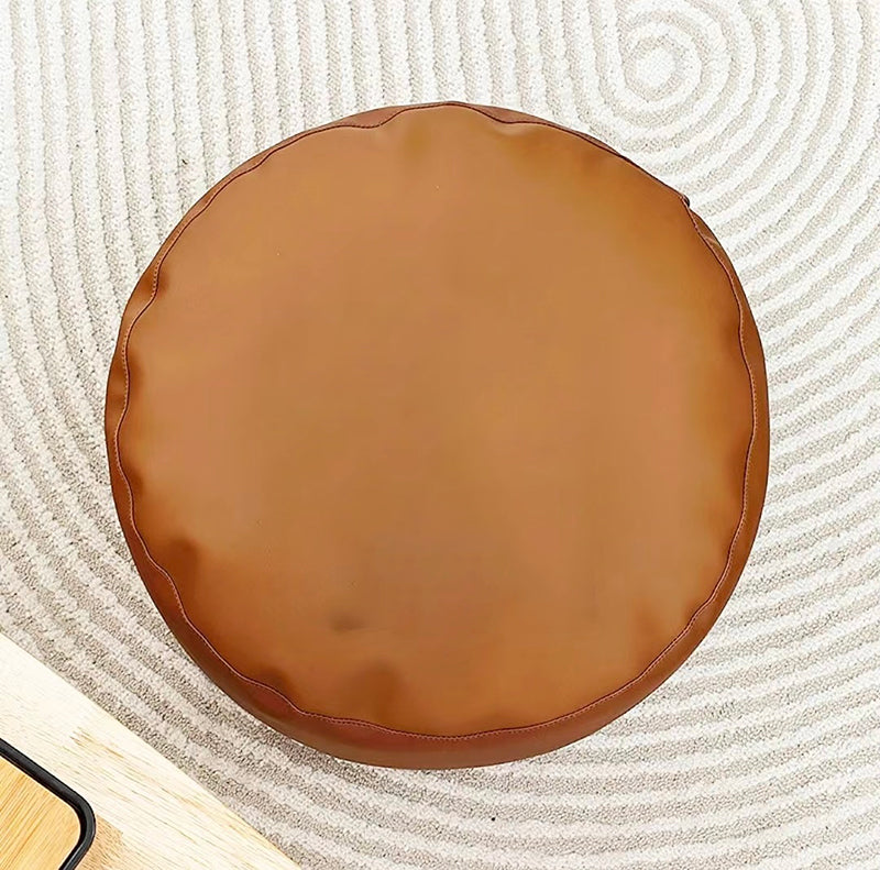 Modern Pouf Ottoman Faux Leather Upholstered Solid Color Round Ottoman