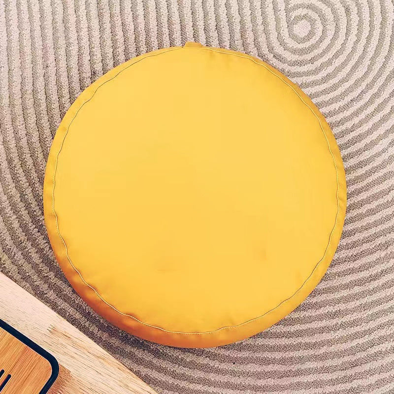 Modern Pouf Ottoman Faux Leather Upholstered Solid Color Round Ottoman