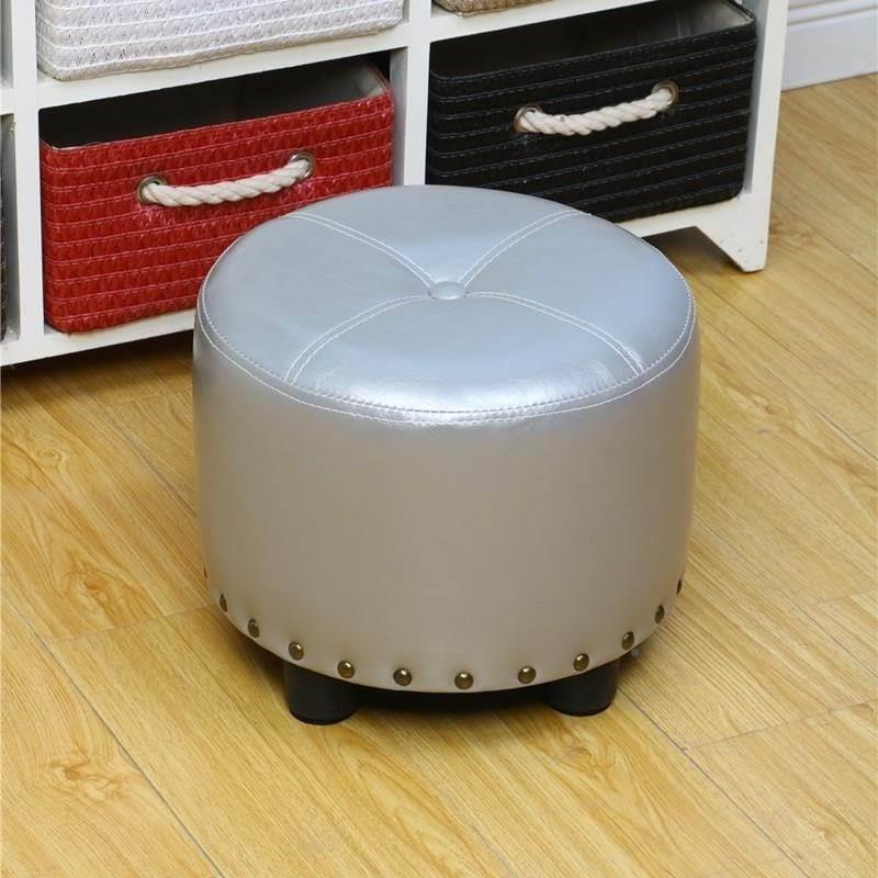 Cylinder Pouf Pure Color Tufted Nailhead Trim Faux Leather Standard Ottoman