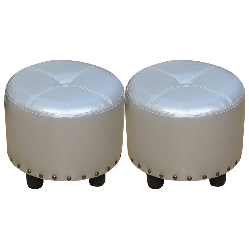Cylinder Pouf Pure Color Tufted Nailhead Trim Faux Leather Standard Ottoman