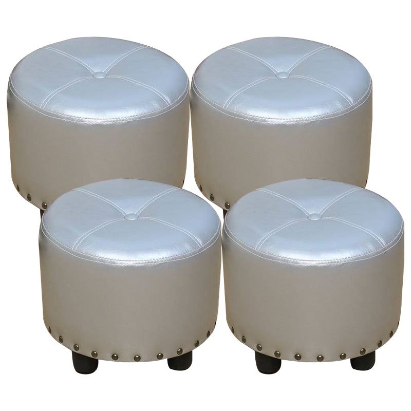 Cylinder Pouf Pure Color Tufted Nailhead Trim Faux Leather Standard Ottoman