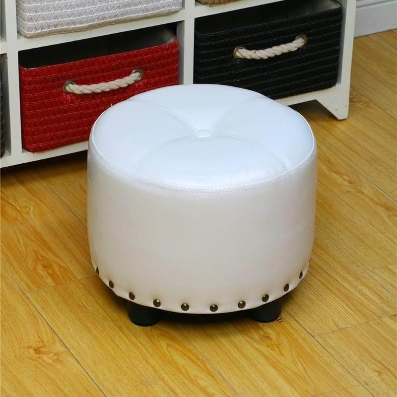 Cylinder Pouf Pure Color Tufted Nailhead Trim Faux Leather Standard Ottoman