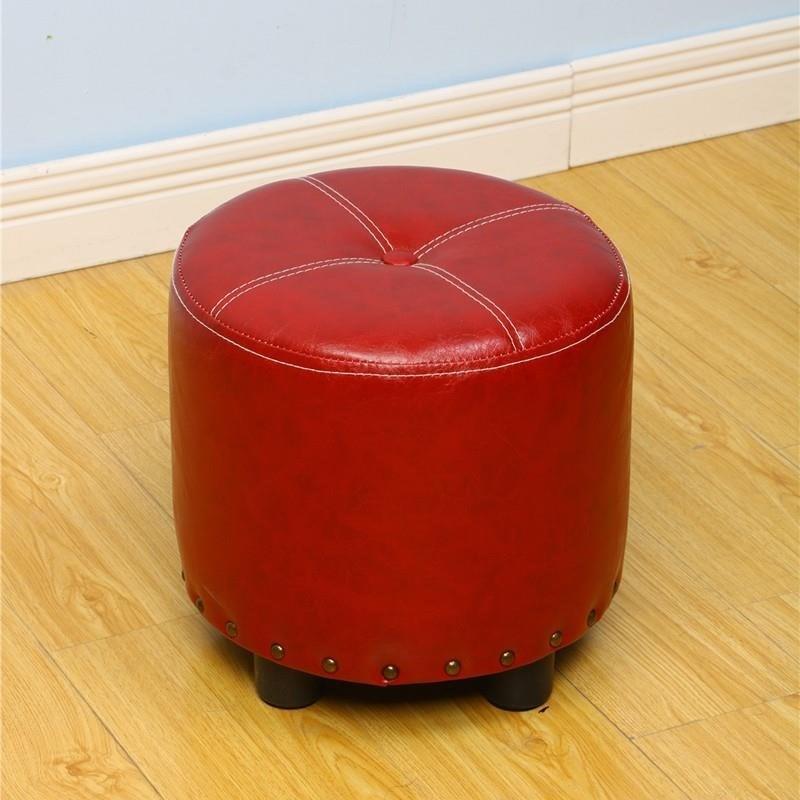Cylinder Pouf Pure Color Tufted Nailhead Trim Faux Leather Standard Ottoman