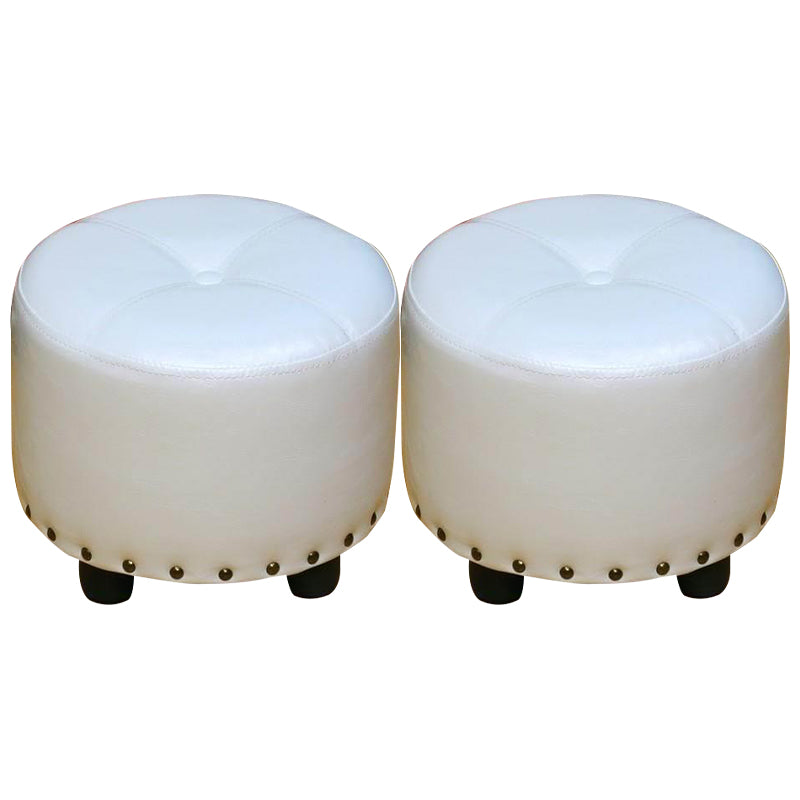 Cylinder Pouf Pure Color Tufted Nailhead Trim Faux Leather Standard Ottoman