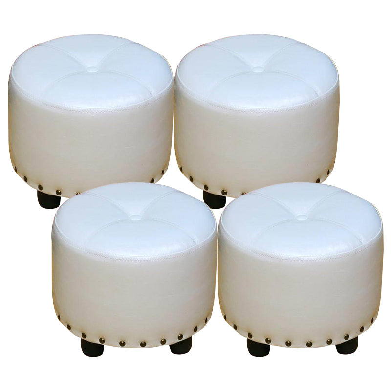 Cylinder Pouf Pure Color Tufted Nailhead Trim Faux Leather Standard Ottoman