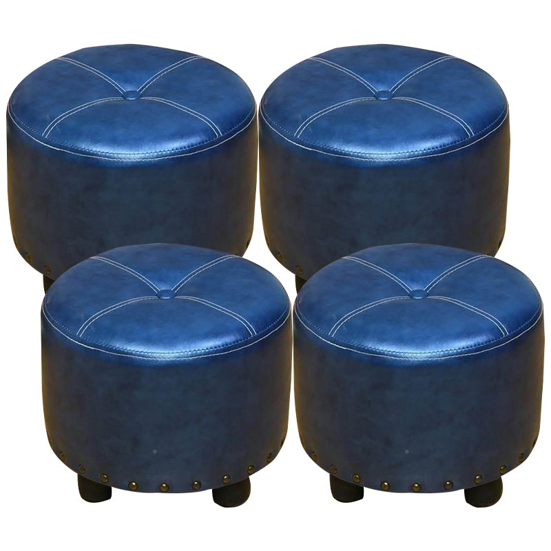Cylinder Pouf Pure Color Tufted Nailhead Trim Faux Leather Standard Ottoman