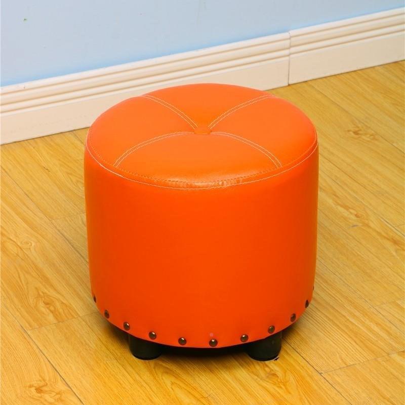 Cylinder Pouf Pure Color Tufted Nailhead Trim Faux Leather Standard Ottoman