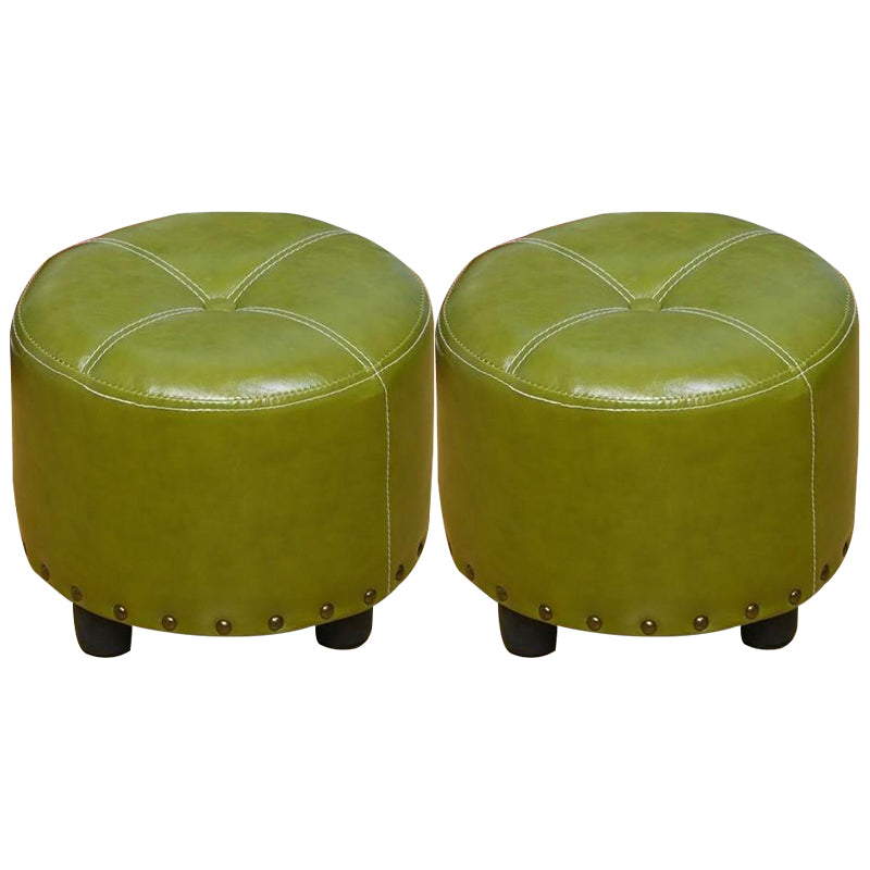 Cylinder Pouf Pure Color Tufted Nailhead Trim Faux Leather Standard Ottoman