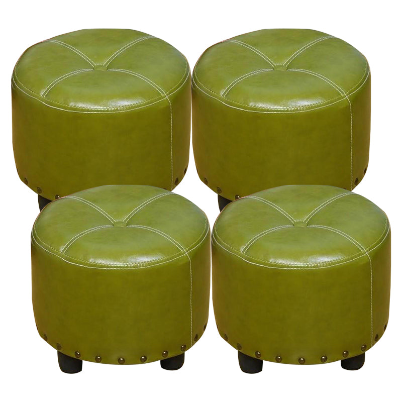 Cylinder Pouf Pure Color Tufted Nailhead Trim Faux Leather Standard Ottoman