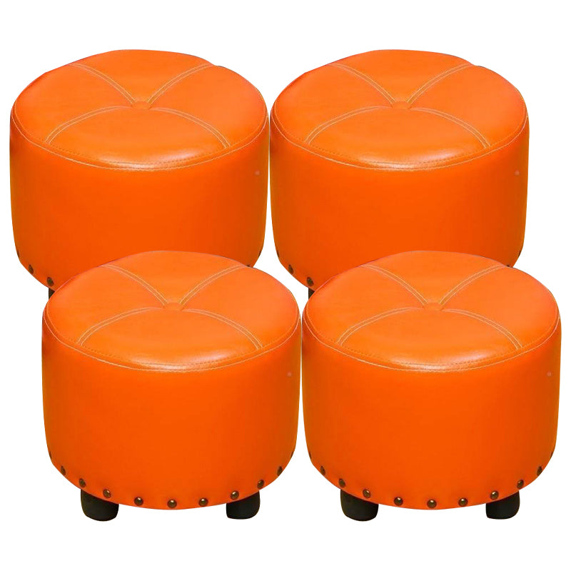Cylinder Pouf Pure Color Tufted Nailhead Trim Faux Leather Standard Ottoman