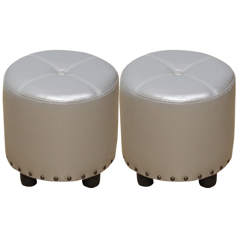 Cylinder Pouf Pure Color Tufted Nailhead Trim Faux Leather Standard Ottoman