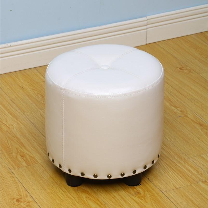 Cylinder Pouf Pure Color Tufted Nailhead Trim Faux Leather Standard Ottoman