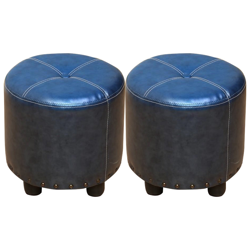 Cylinder Pouf Pure Color Tufted Nailhead Trim Faux Leather Standard Ottoman